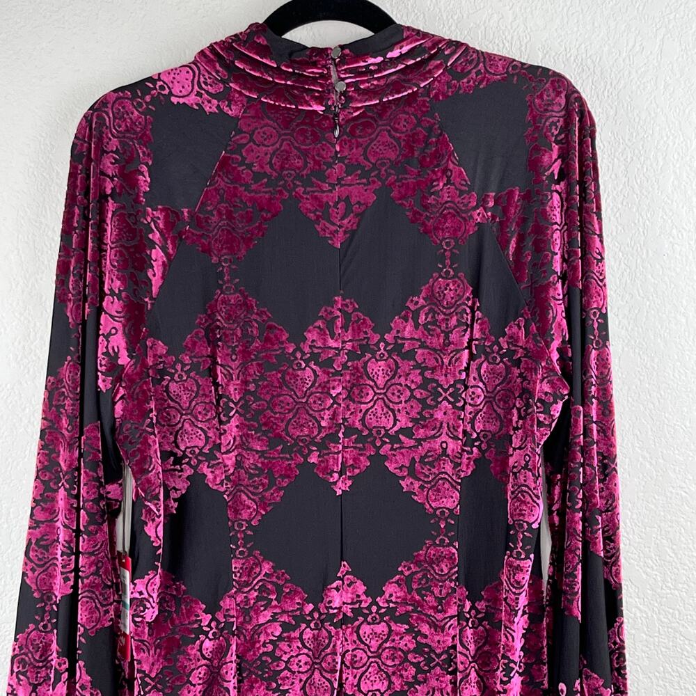 Vince Camuto Magenta Burnout Velvet Mock Neck Balloon Sleeve Mini Dress 16 NWT - Picture 9 of 14